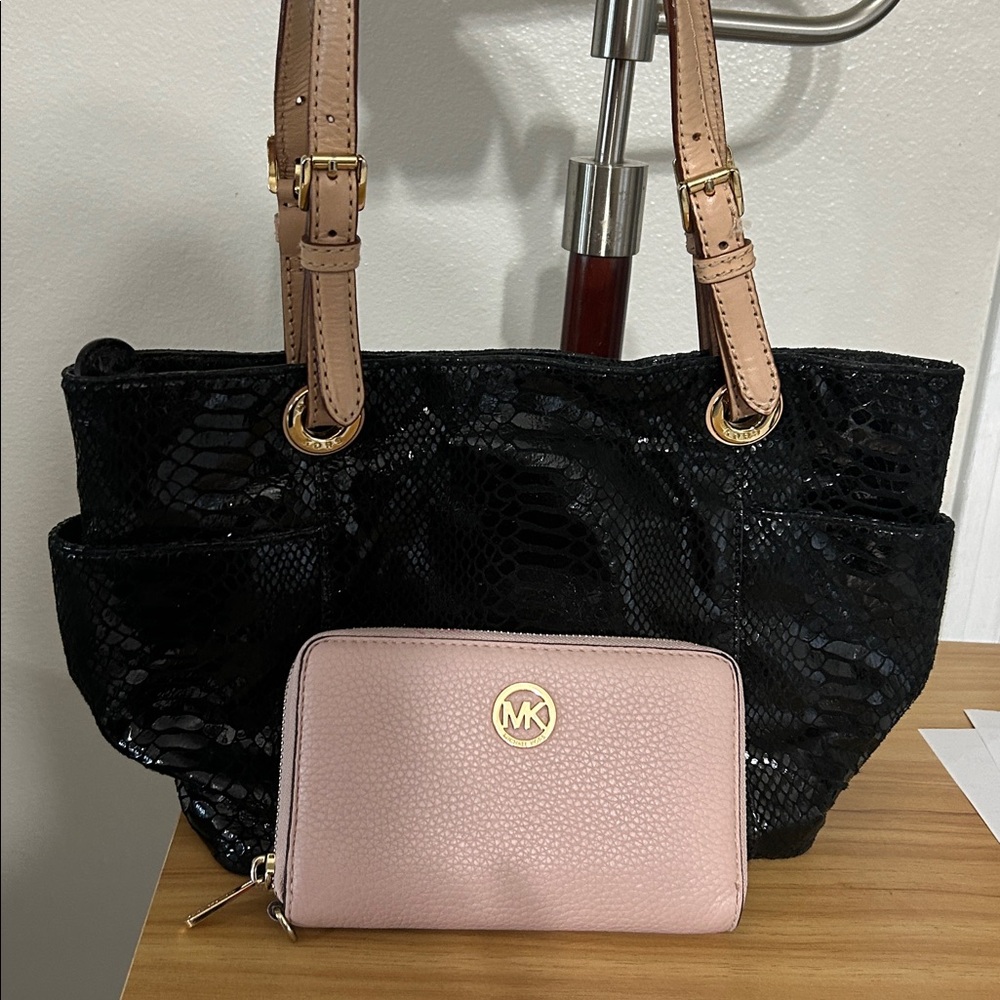 2fer Michael Kors Pink Wallet & snakeskinembossed bag. Rehab